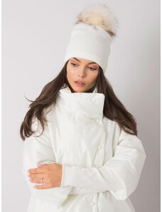 Fashionhunters Bílá zimní čepice s bambulí