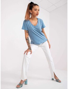 Fashionhunters Světle modré dámské tričko Salina MAYFLIES s výstřihem do V