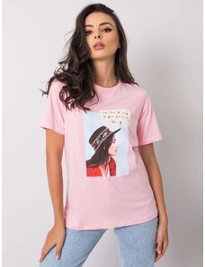 Fashionhunters Dámské růžové tričko s potiskem