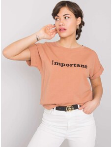 Fashionhunters Velbloudí tričko s vyšívaným nápisem