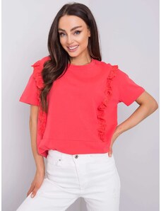 Fashionhunters Tmavě korálové tričko s volány od Mylene