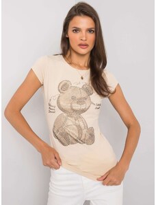 Fashionhunters Dámské béžové tričko s kamínky
