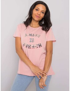 Fashionhunters Zaprášené růžové tričko s nápisem Elani