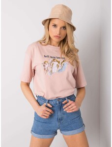 Fashionhunters Zaprášené růžové tričko s potiskem Jasmine RUE PARIS