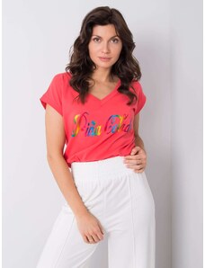 Fashionhunters Korálové tričko s barevným potiskem