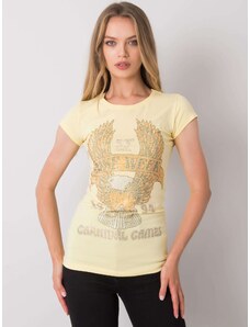 Fashionhunters Světle žluté dámské tričko s aplikací