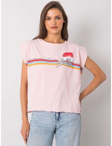 Fashionhunters Světle růžové bavlněné tričko s potiskem
