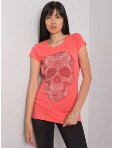 Fashionhunters Dámské korálové tričko s lebkou