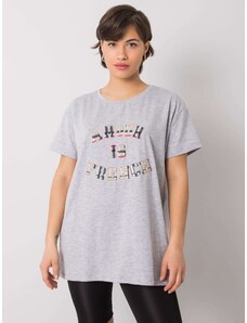 Fashionhunters Šedé dámské tričko s nápisem