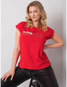 Fashionhunters Červené tričko plus velikosti s nášivkami