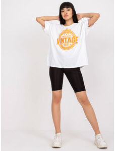 Fashionhunters Bílé a oranžové bavlněné tričko s aplikací
