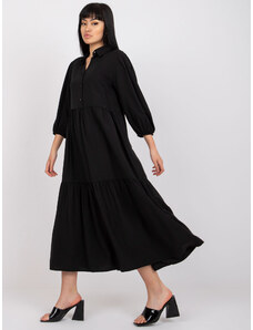 Fashionhunters Černé rozevláté šaty s bavlněným volánkem RUE PARIS