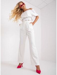 Fashionhunters Bílé látkové kalhoty se širokými nohavicemi z RUE PARIS
