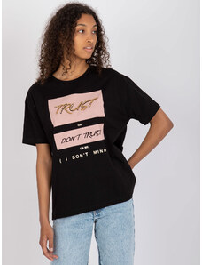 Fashionhunters Černé oversize tričko se zlatou aplikací