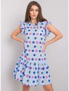 Fashionhunters Dámské modré květinové šaty s volánkem