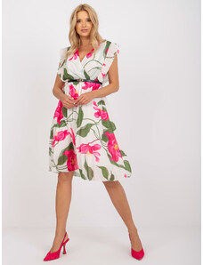 Fashionhunters Béžové a růžové květinové šaty jedné velikosti