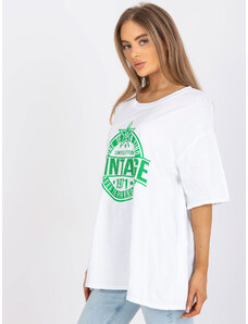 Fashionhunters Bílé a zelené oversize tričko s aplikací