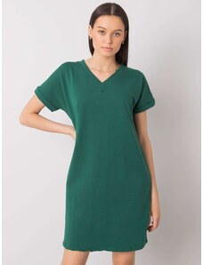 Fashionhunters RUE PARIS Tmavě zelené dámské bavlněné šaty
