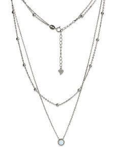 SilveAmo Stříbrný vrstvený náhrdelník Kuličky s bleděmodrým opálem