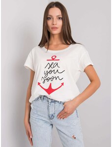 Fashionhunters Ecru tričko s nápisem