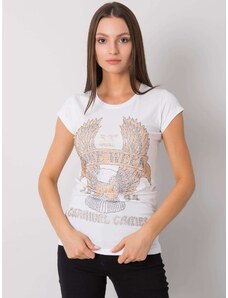 Fashionhunters Bílé dámské tričko s aplikací