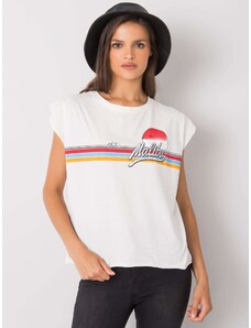 Fashionhunters Dámské bavlněné tričko Ecru s potiskem