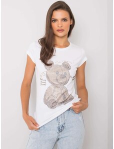 Fashionhunters Dámské bílé tričko s kamínky