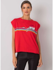 Fashionhunters Dámské červené bavlněné tričko s potiskem