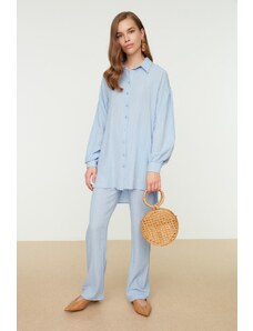 Trendyol Light Blue Long Back Wide Leg Shirt-Pants Weave Suit