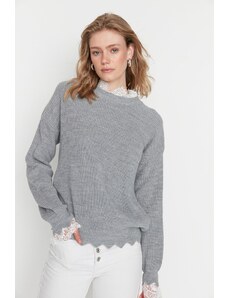 Trendyol Gray Lace-Tulle Knitwear Sweater