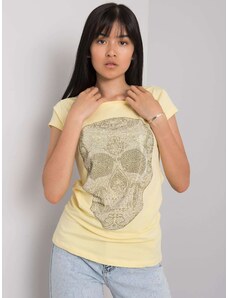 Fashionhunters Světle žluté tričko s nášivkou Skull