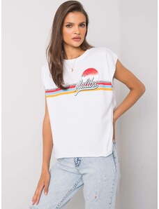 Fashionhunters Dámské bílé bavlněné tričko s potiskem