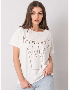 Fashionhunters Dámské bavlněné tričko Ecru s potiskem