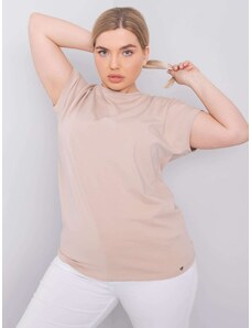 Fashionhunters Béžové bavlněné tričko větší velikosti