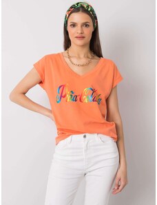 Fashionhunters Oranžové tričko s barevným potiskem