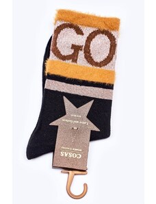Kesi Dámské Bavlněné Ponožky GO-GO S Kožešinou COSAS Černé