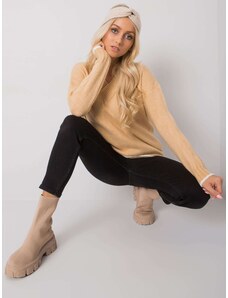 Fashionhunters Béžový svetr s výstřihem do V od značky Girona RUE PARIS