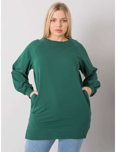 Fashionhunters Tmavě zelená bavlněná mikina pro ženy plus velikosti