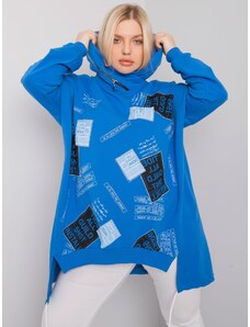 Fashionhunters Tmavě modrá mikina plus size s potiskem a aplikací