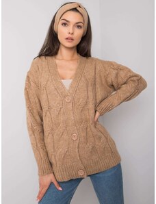Fashionhunters RUE PARIS Tmavě béžový pletený svetr s copánky