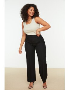 Trendyol Curve Black High Waist Rib Stitching Flared Leg Weave Trousers