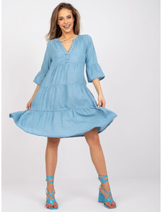 Fashionhunters Světle modré šaty s volánky Olive SUBLEVEL