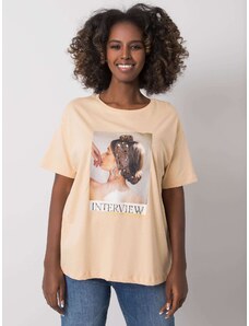 Fashionhunters Béžové tričko s barevným potiskem