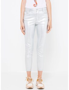 Lesklé zkrácené kalhoty ve stříbrné barvě CAMAIEU - Dámské