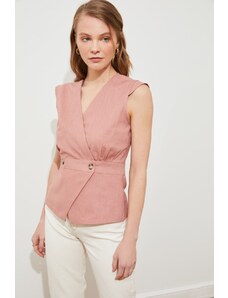 Trendyol Pale Pink Woven Bone Button Detailed Double Breasted Woven Blouse