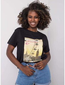 Fashionhunters Černé dámské tričko s bižuterními aplikacemi