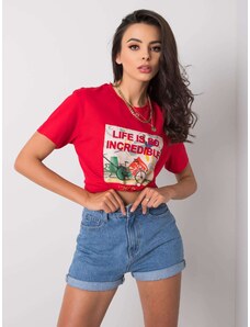 Fashionhunters Červené bavlněné tričko s nápisem
