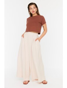 Trendyol Curve Beige Wide Leg Woven Trousers