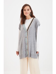Trendyol šedý límec pruhovaný detailní pletený svetr