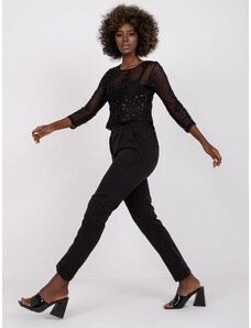 Fashionhunters Černé dámské kalhoty s rovnými nohavicemi značky Hidalgo